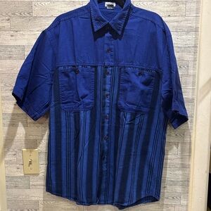 Casual Men's Navy Striped Button Down Shirt